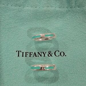 Tiffany & Co. Silver and Blue Enamel  Clasping Link.